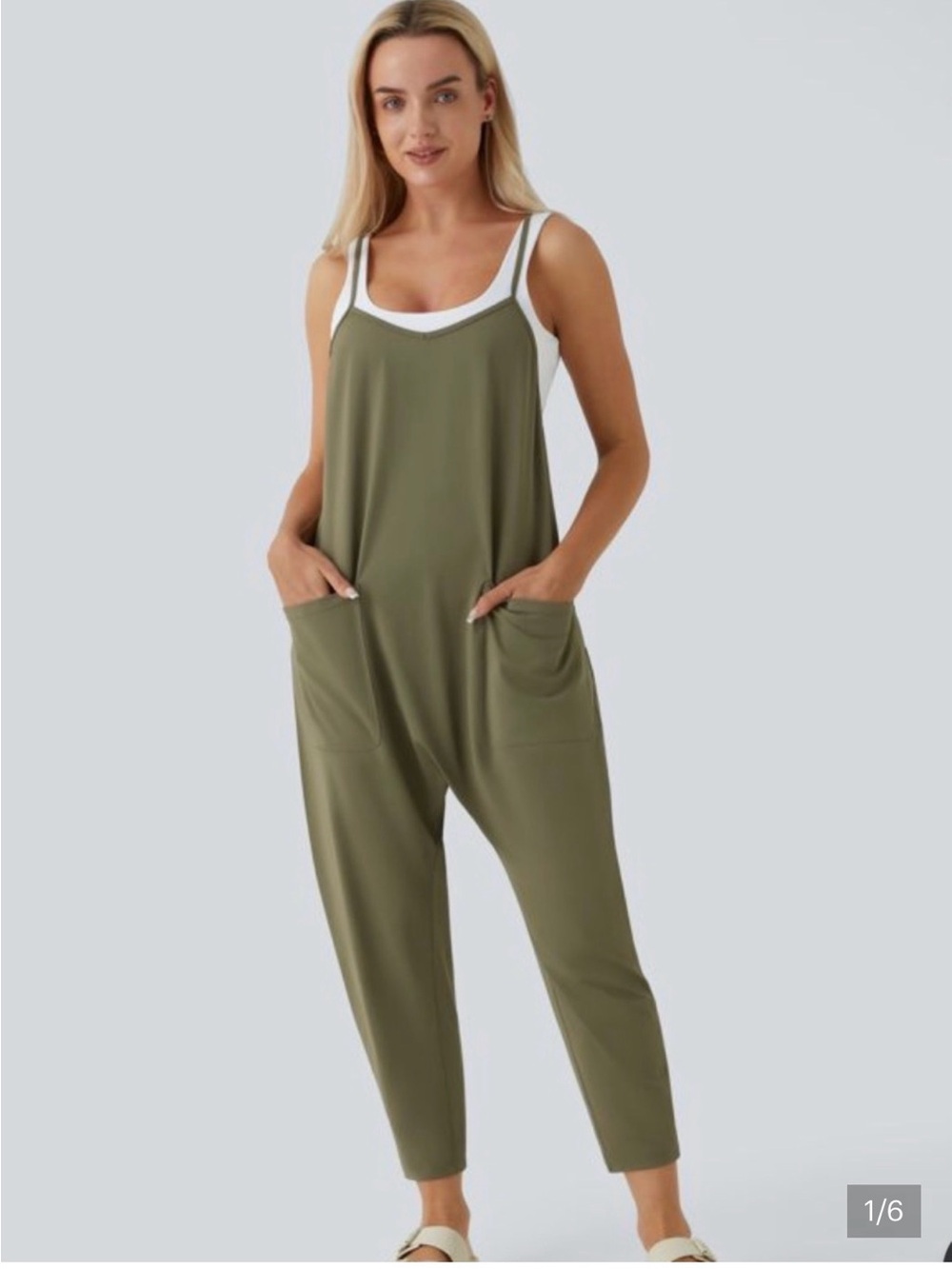 Halara Olive, green oversized romper  NWOT.  Size large.